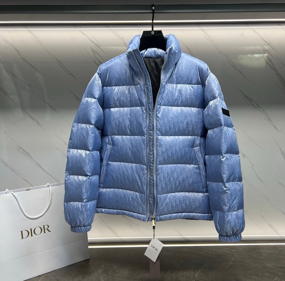 Dior Oblique Down Jacket Blue Technical Jacquard