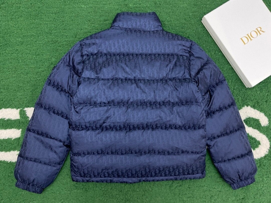 Dior Oblique Down Jacket Navy Blue Technical Jacquard