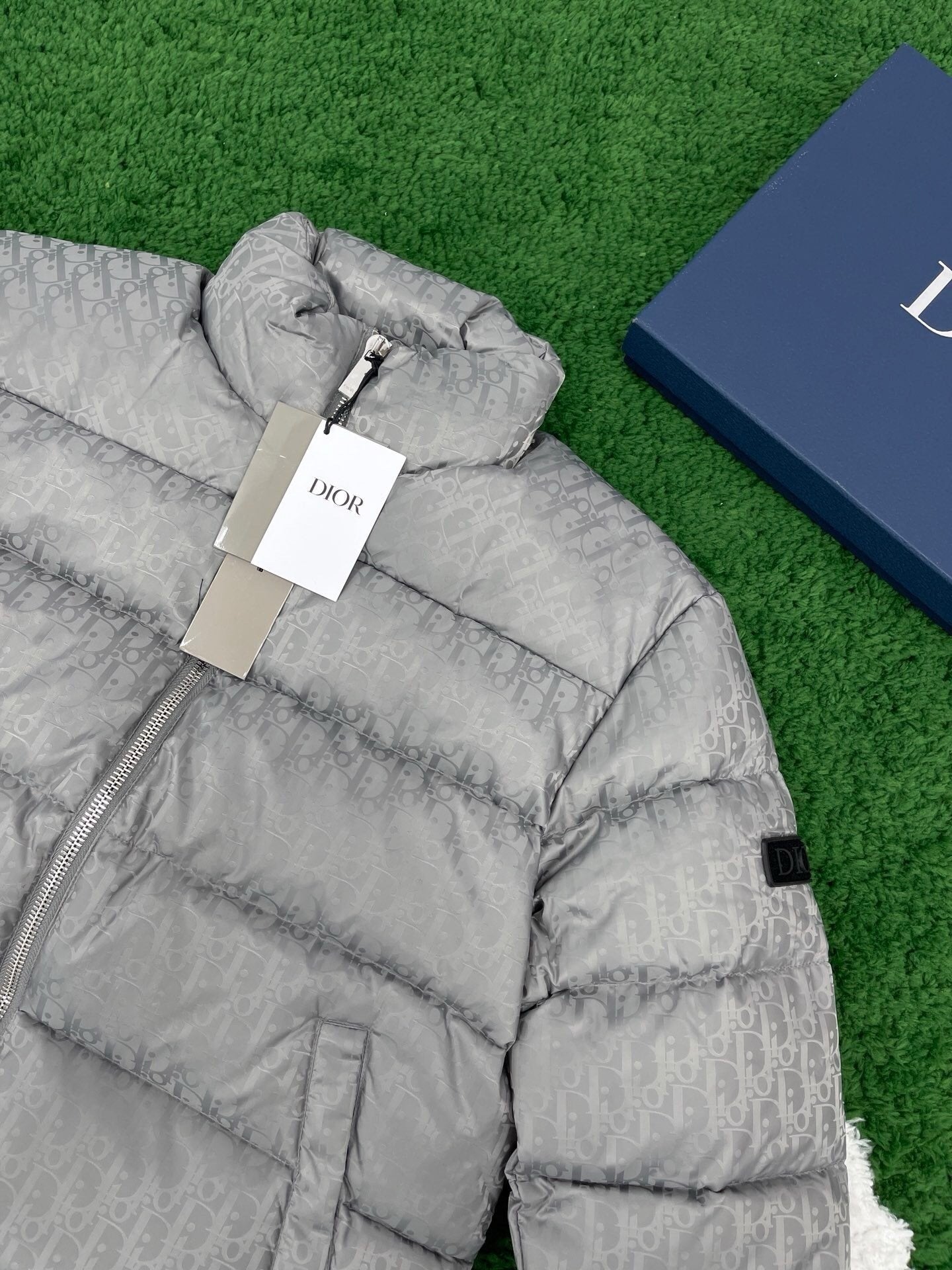 Dior Oblique Down Jacket Silver Grey Technical Jacquard