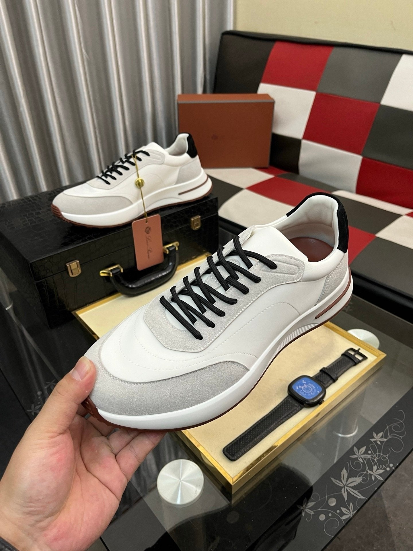 Loro Piana Weekend Walk Suede White Black