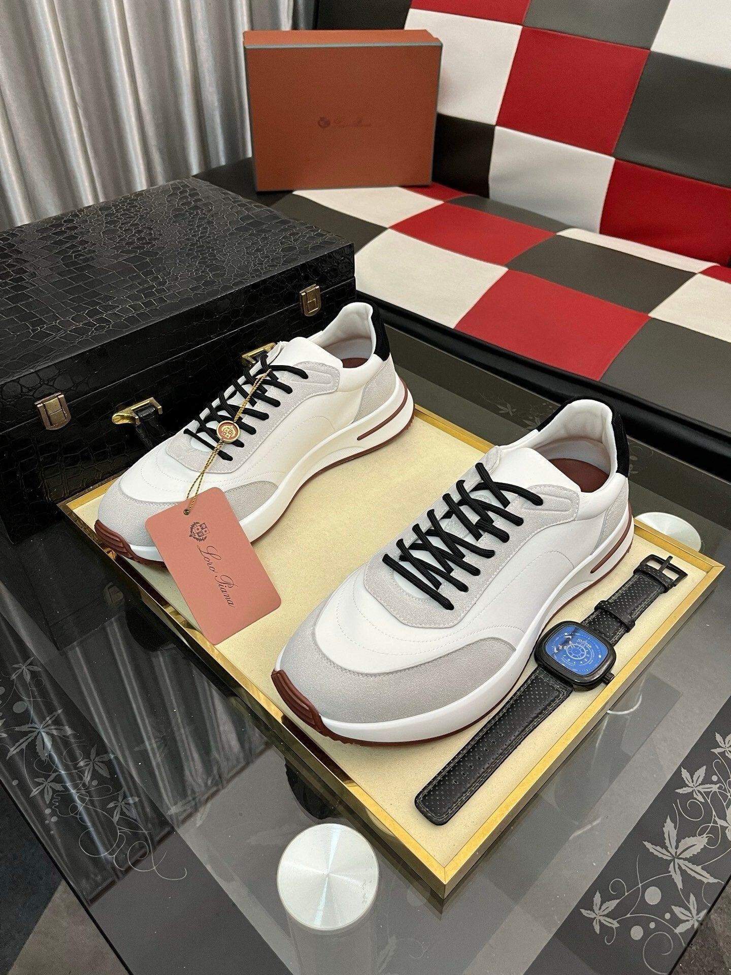 Loro Piana Weekend Walk Suede White Black