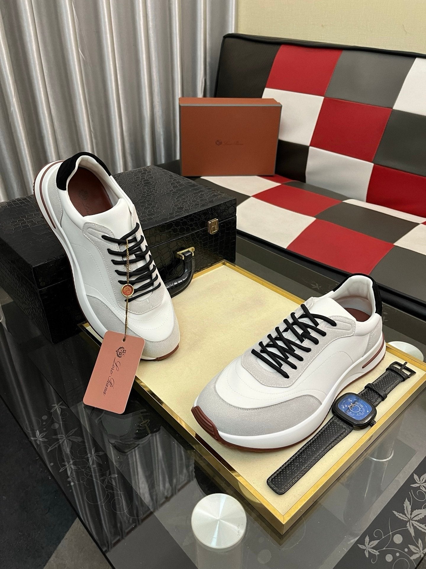 Loro Piana Weekend Walk Suede White Black