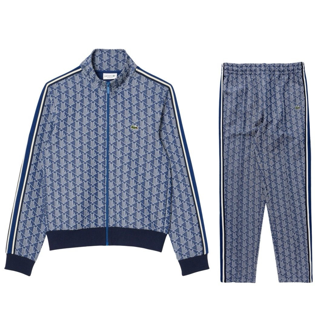 Lacoste Jacquard Monogram Tracksuit In Blue