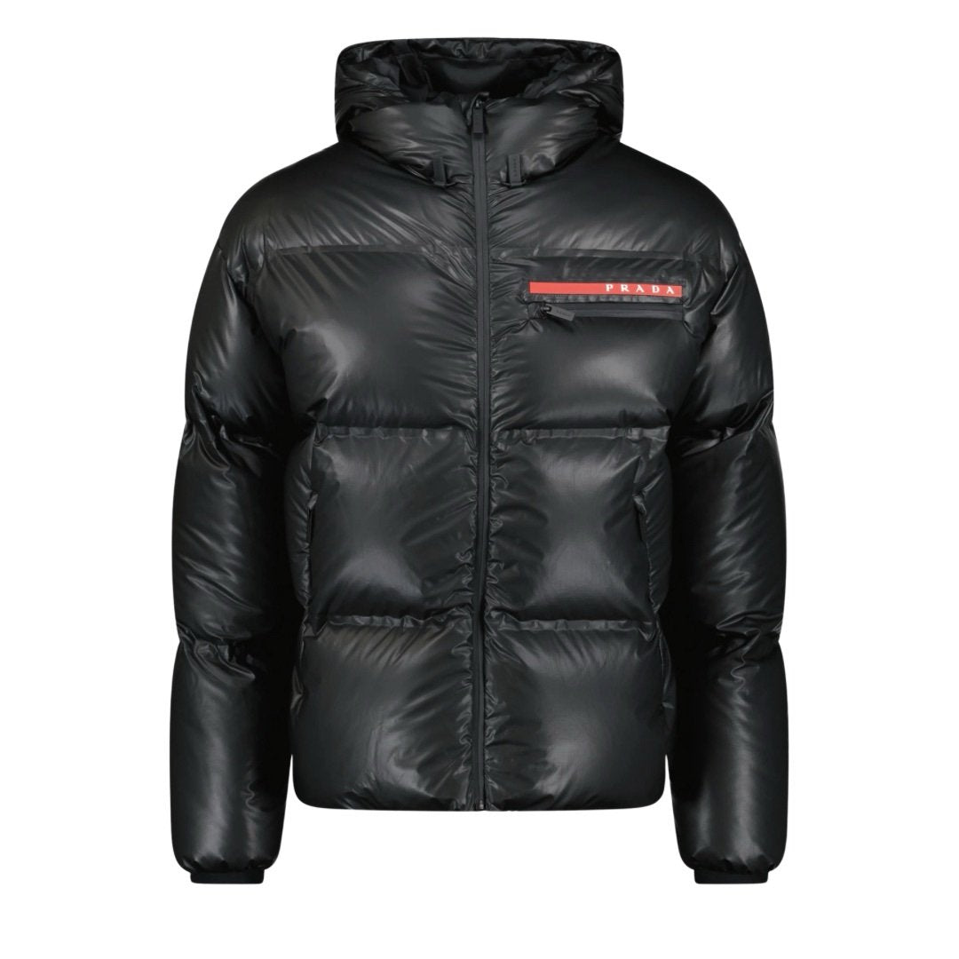 Prada Linea Rossa Re-Nylon Hooded Puffer Jacket Black